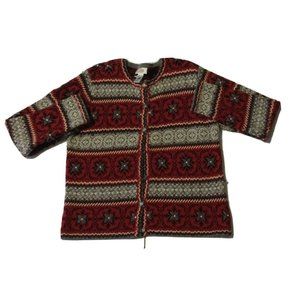 Talbots Sweater Womens Red Fair Isle Nordic Silk Blend Cardigan M